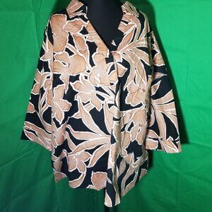 D & Co Womens Black Tan 3/4 Sleeve Blouse Plus Size 2X Retro Office Party